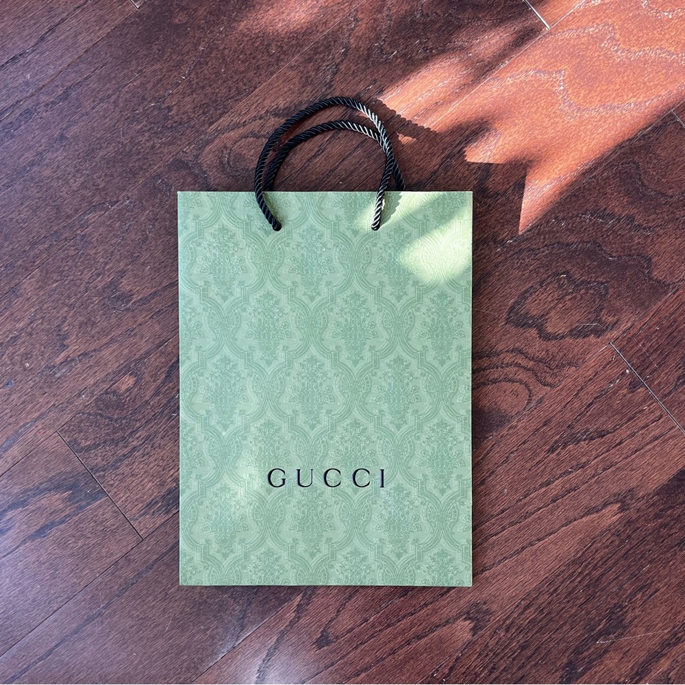 Gucci Sage Green Damask Paper Gift Bag with Black Rope Handles